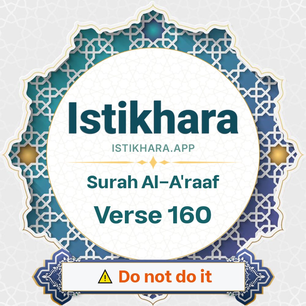 Istikhara result image for Surah 7. Al-A’raaf Ayah 160 - Al-A'raaf Surah, Ayah 160